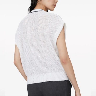 (W) ブルネッロクチネリ FW23 ホワイトストライプ Vネック半袖ニットトップ MCO555922-C159 Shop (W) ブルネッロクチネリ FW23 ホワイトストライプ Vネック半袖ニットトップ MCO555922-C159