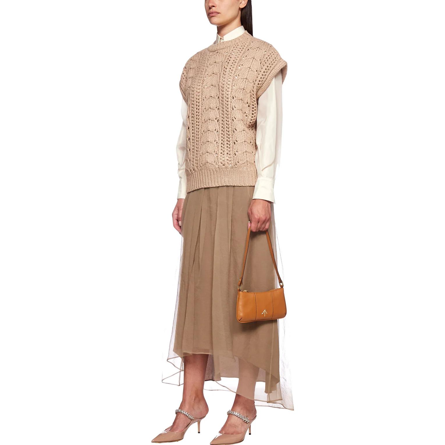 Lookbook (W) 브루넬로 쿠치넬리 FW23 베이지 니트 반팔 풀오버 여성용. M5D322110-C9509