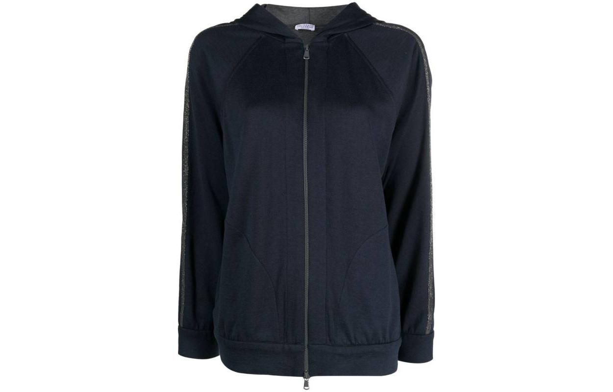 (Women) Brunello Cucinelli FW23 Navy Blue Loose Fit Zip-Up Hoodie Sweatshirt MD828SM606-C8366