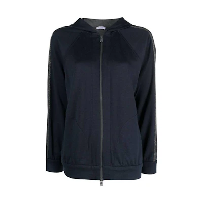 (Women) Brunello Cucinelli FW23 Navy Blue Loose Fit Zip-Up Hoodie Sweatshirt MD828SM606-C8366