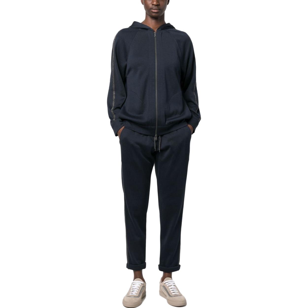 Lookbook (W) 布内洛·库奇内利 FW23 藏蓝色宽松拉链连帽卫衣 MD828SM606-C8366