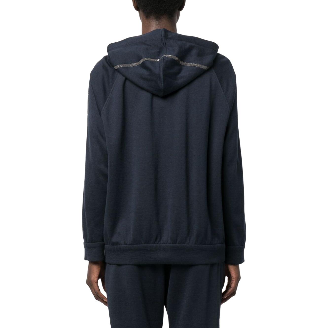 Shop (W) 布内洛·库奇内利 FW23 藏蓝色宽松拉链连帽卫衣 MD828SM606-C8366