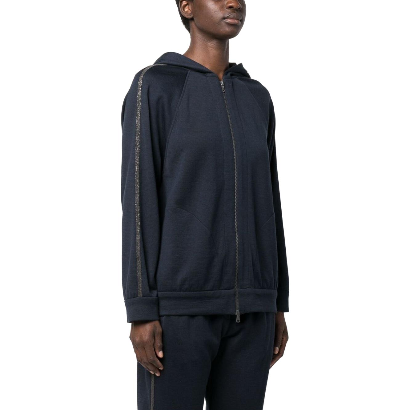 Purchase (W) 布内洛·库奇内利 FW23 藏蓝色宽松拉链连帽卫衣 MD828SM606-C8366