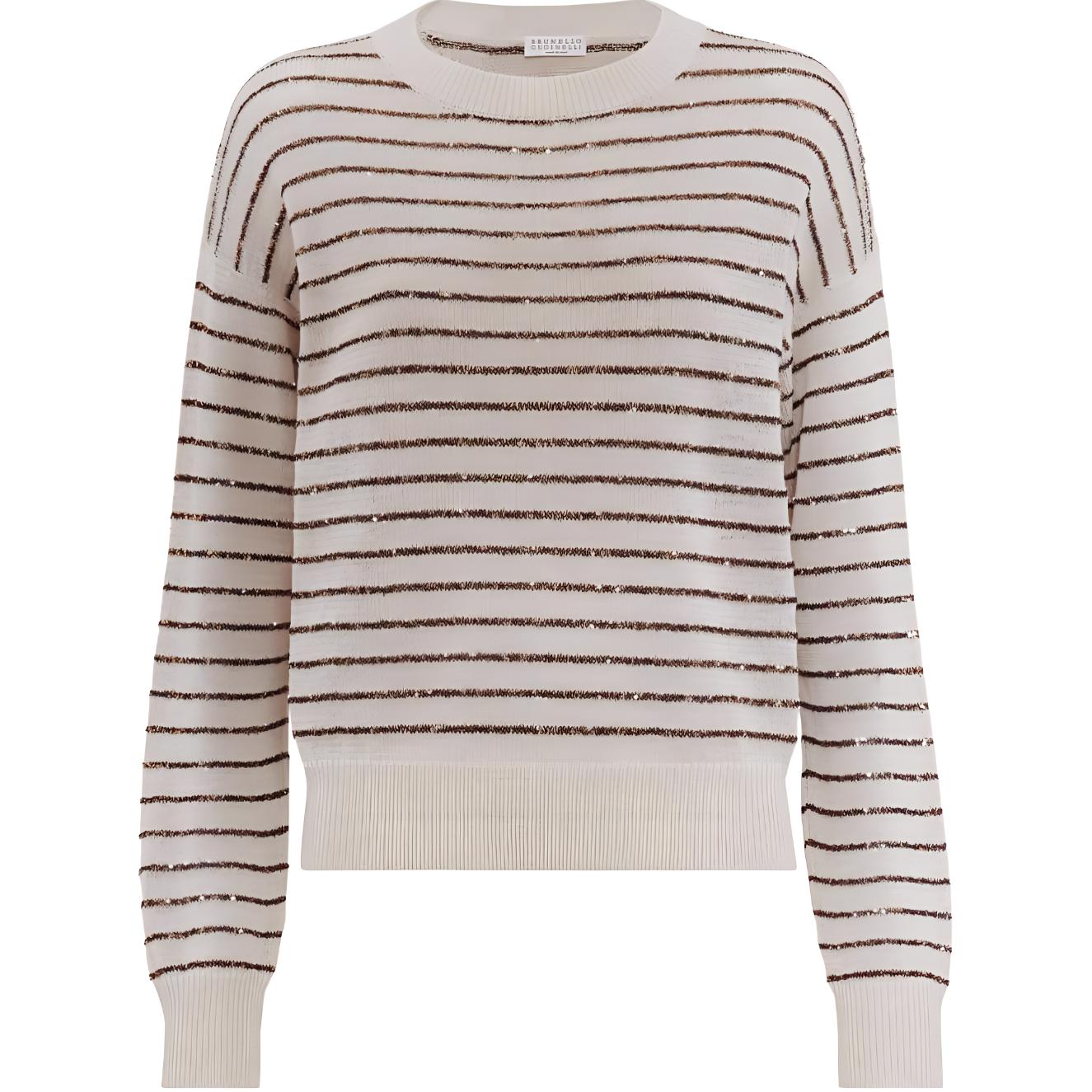 (Women) Brunello Cucinelli FW23 Striped Crewneck Drop-Shoulder Sweater Women Multicolor M78765110C-UN46