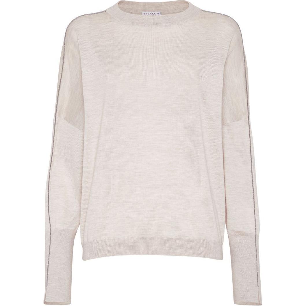 Order (W) Brunello Cucinelli FW24 米色鏈條細節長袖圓領毛衣 M13834700-C9276