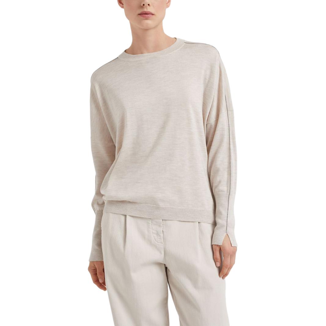 Lookbook (W) Brunello Cucinelli FW24 米色鏈條細節長袖圓領毛衣 M13834700-C9276