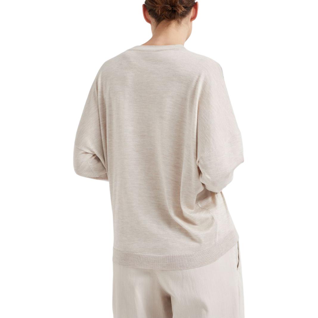 Shop (W) Brunello Cucinelli FW24 米色鏈條細節長袖圓領毛衣 M13834700-C9276