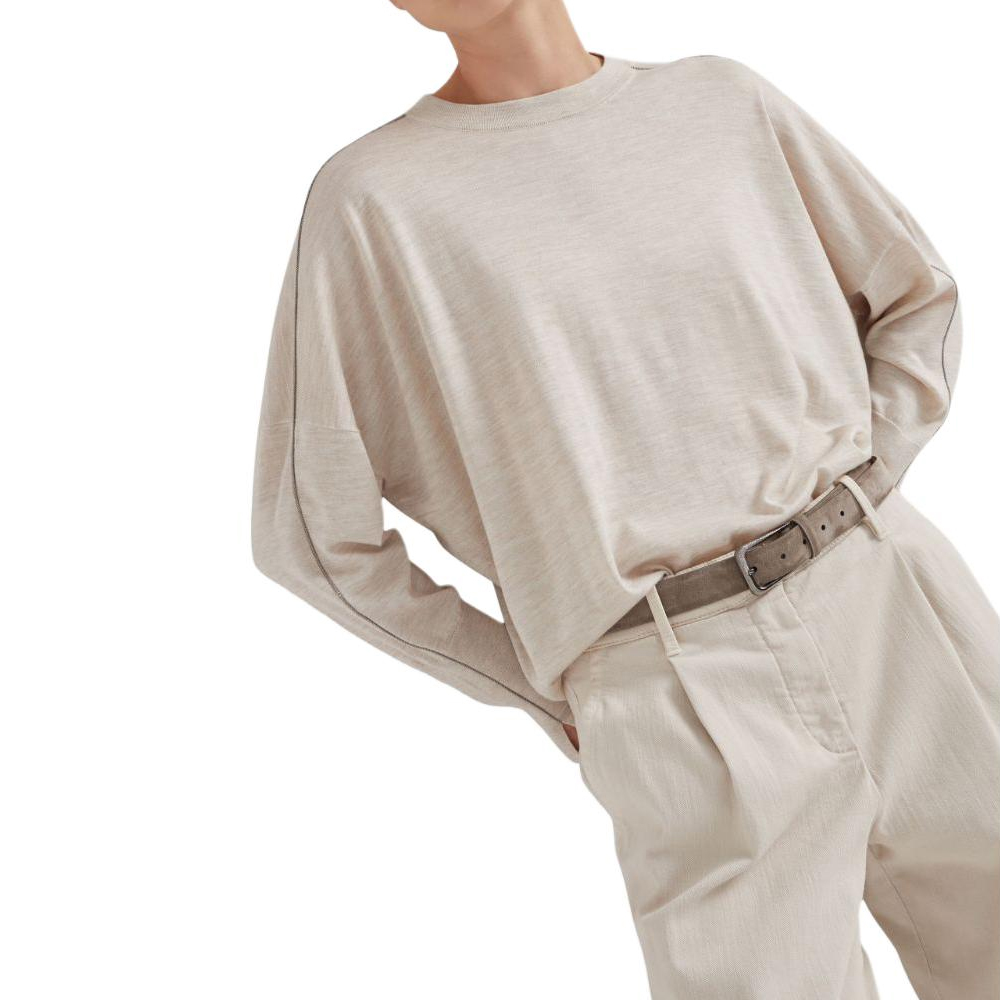 Purchase (W) Brunello Cucinelli FW24 米色鏈條細節長袖圓領毛衣 M13834700-C9276