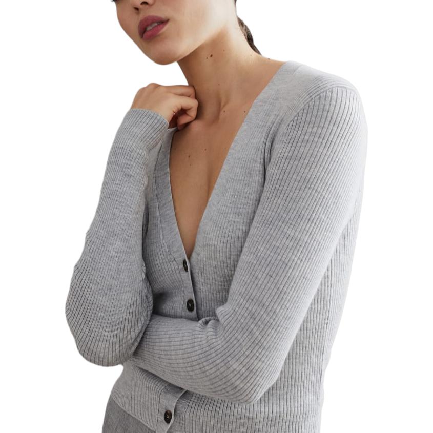 Shop (W) Brunello Cucinelli FW24 灰色V領羅紋針織毛衣 MLV110206-C072