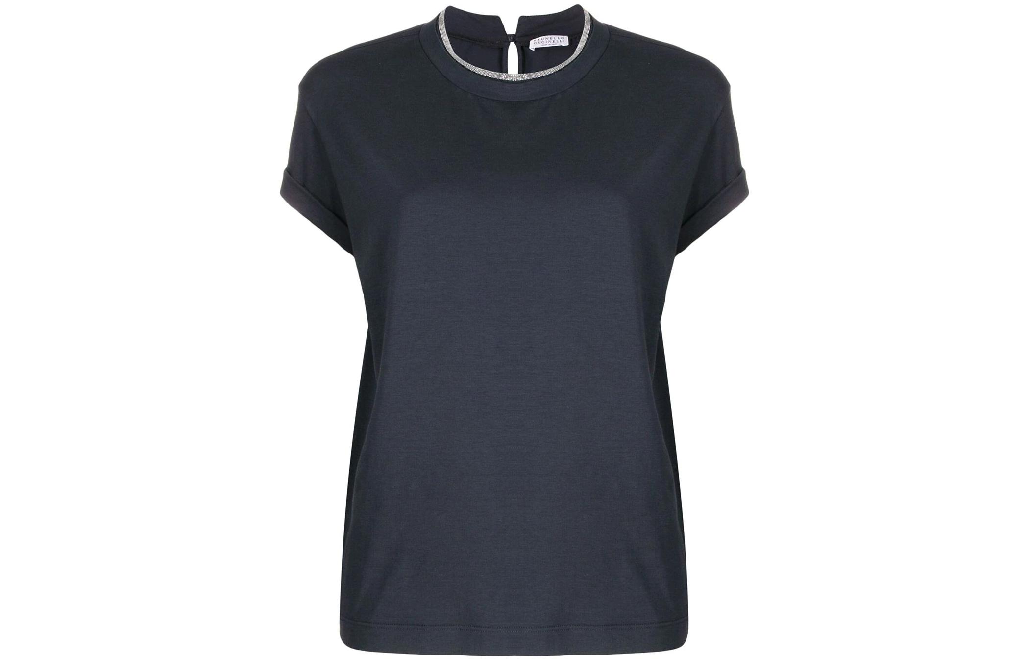 (Women) Brunello Cucinelli Navy Blue Oversized Crew Neck Short Sleeve T-Shirt Women. M0T18BD200-C7186