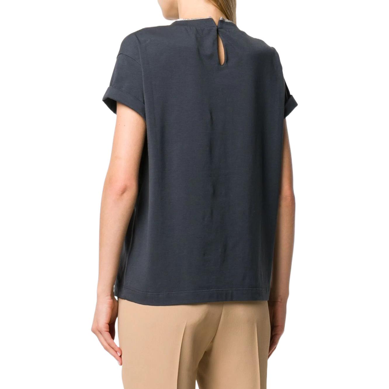 Shop (W) 布內洛庫奇內利 女款深藍色寬鬆圓領短袖T恤. M0T18BD200-C7186