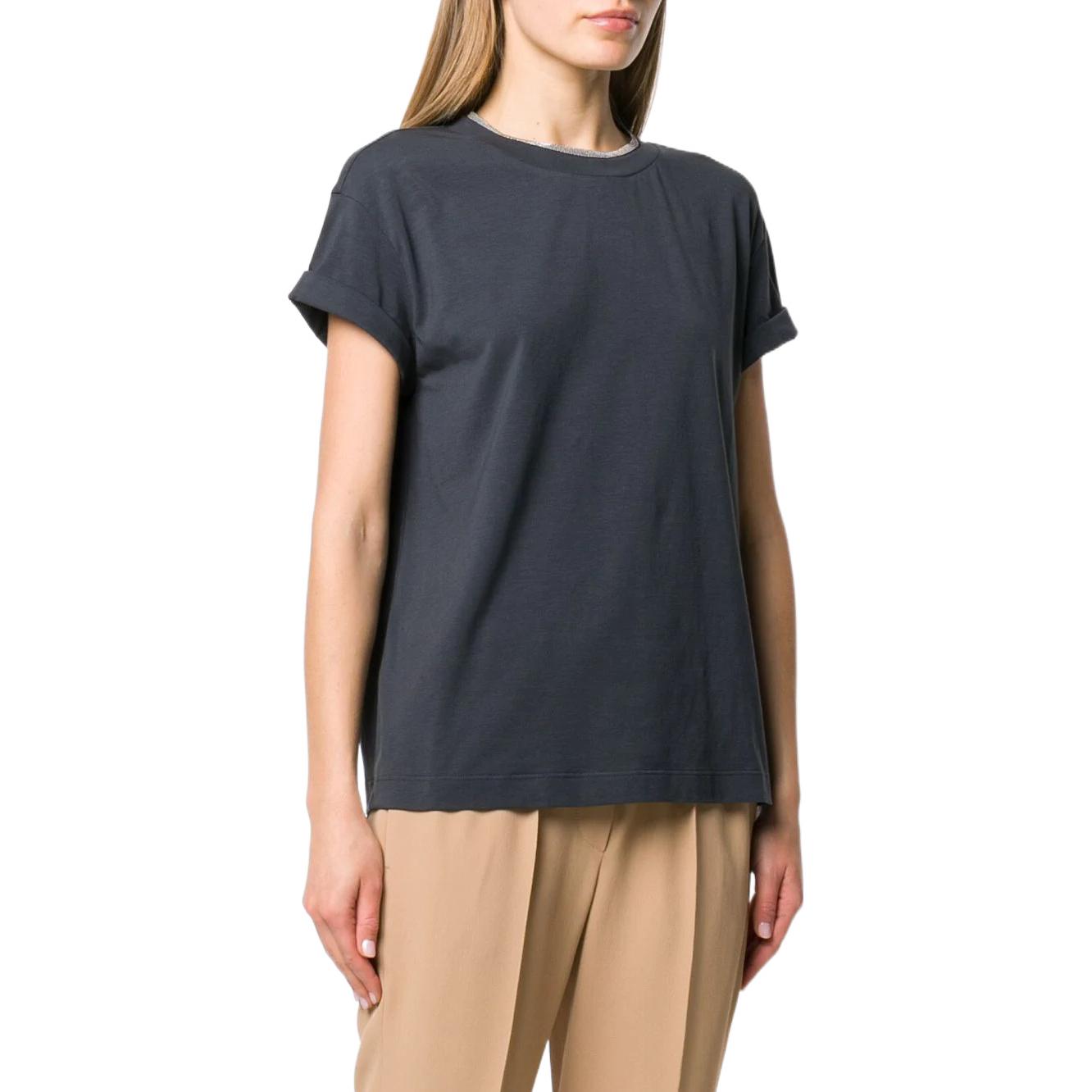 Purchase (W) 布內洛庫奇內利 女款深藍色寬鬆圓領短袖T恤. M0T18BD200-C7186