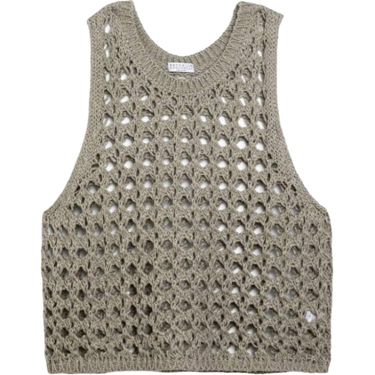 (Women) Brunello Cucinelli Sleeveless Solid Color Hollow Out Tank Top 3Y371020NF-C9598