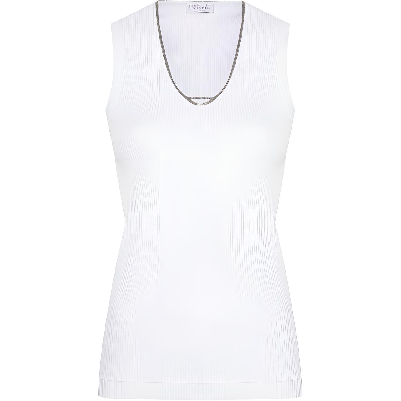 (Women) Brunello Cucinelli Sleeveless Solid White U-Neck Tank Top MP902HC500C159