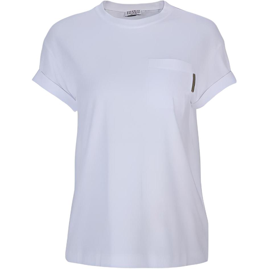 (Women) Brunello Cucinelli SS21  Solid White T-Shirt with Chest Pocket. M0T18BB300-C159