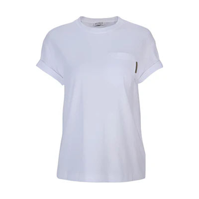 (Women) Brunello Cucinelli SS21 Solid White T-Shirt with Chest Pocket. M0T18BB300-C159