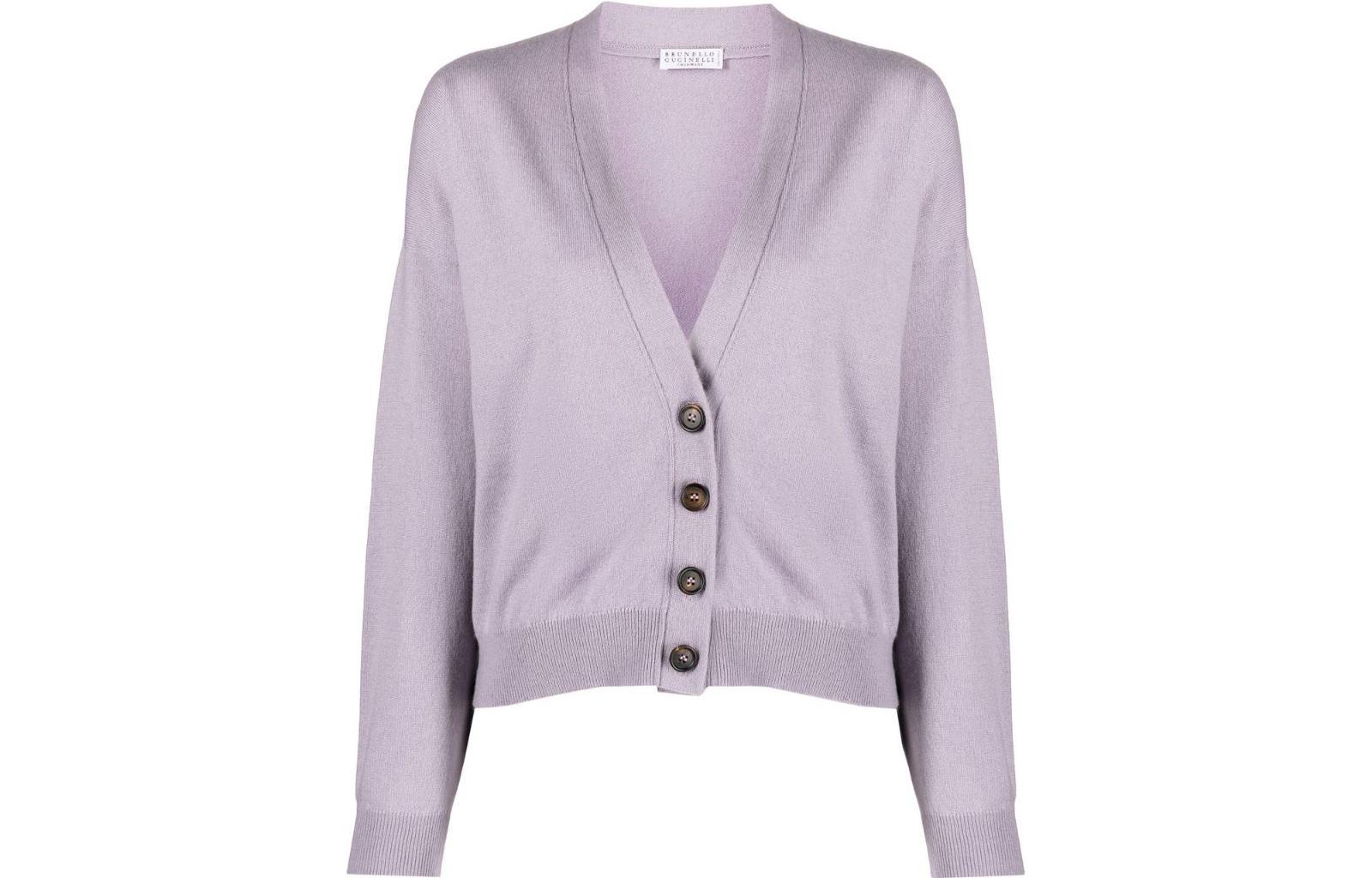 (Women) Brunello Cucinelli SS22  Purple V-Neck Long Sleeve Knit Cardigan M12170206-C8717