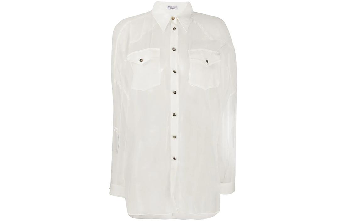 Order (W) 브루넬로 쿠치넬리 SS22 화이트 시스루 롱슬리브 선스크린 셔츠. MF940NV706-C600