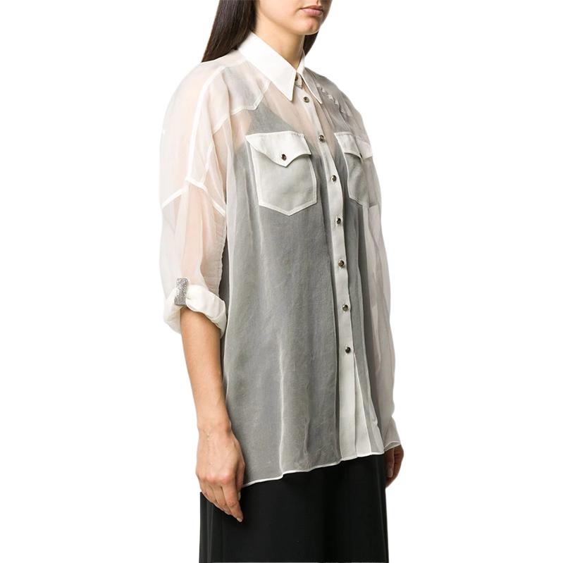 Purchase (W) 브루넬로 쿠치넬리 SS22 화이트 시스루 롱슬리브 선스크린 셔츠. MF940NV706-C600