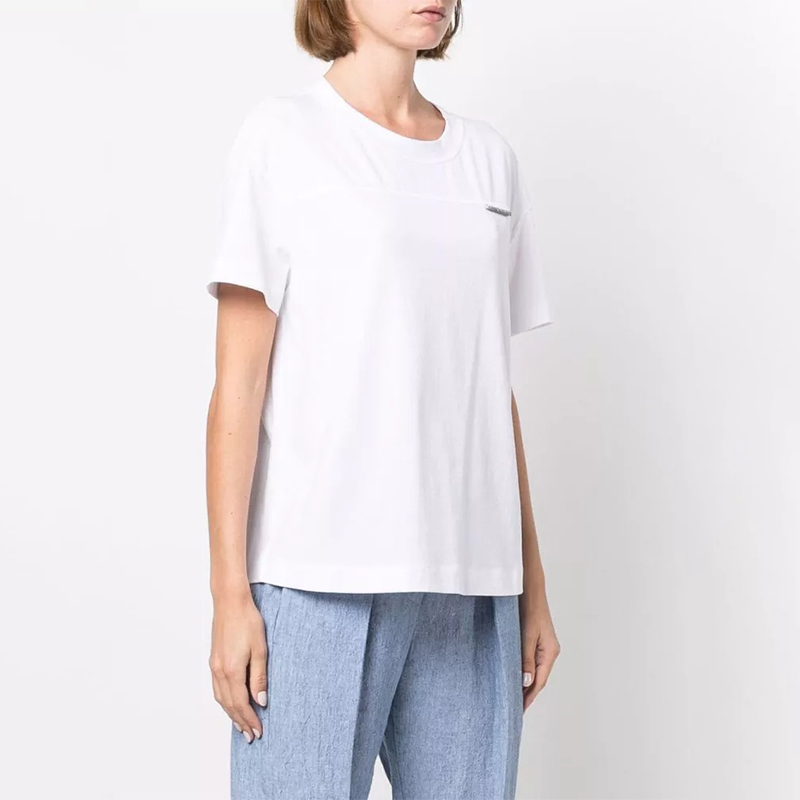 Shop (W) 브루넬로 쿠치넬리 SS22 화이트 크루넥 반팔 티셔츠. M0A45DD360-C159