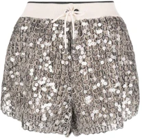 (Women) Brunello Cucinelli SS22 Grey Sequin Lace-Up Casual Shorts M3YR02589CPA46 (Women) Brunello Cucinelli SS22 Grey Sequin Lace-Up Casual Shorts M3YR02589CPA46