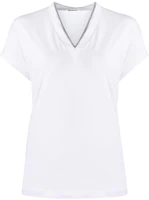 Order (W) Brunello Cucinelli SS22 金屬飾邊V領短袖T恤 白色 M0T18BD222-C159