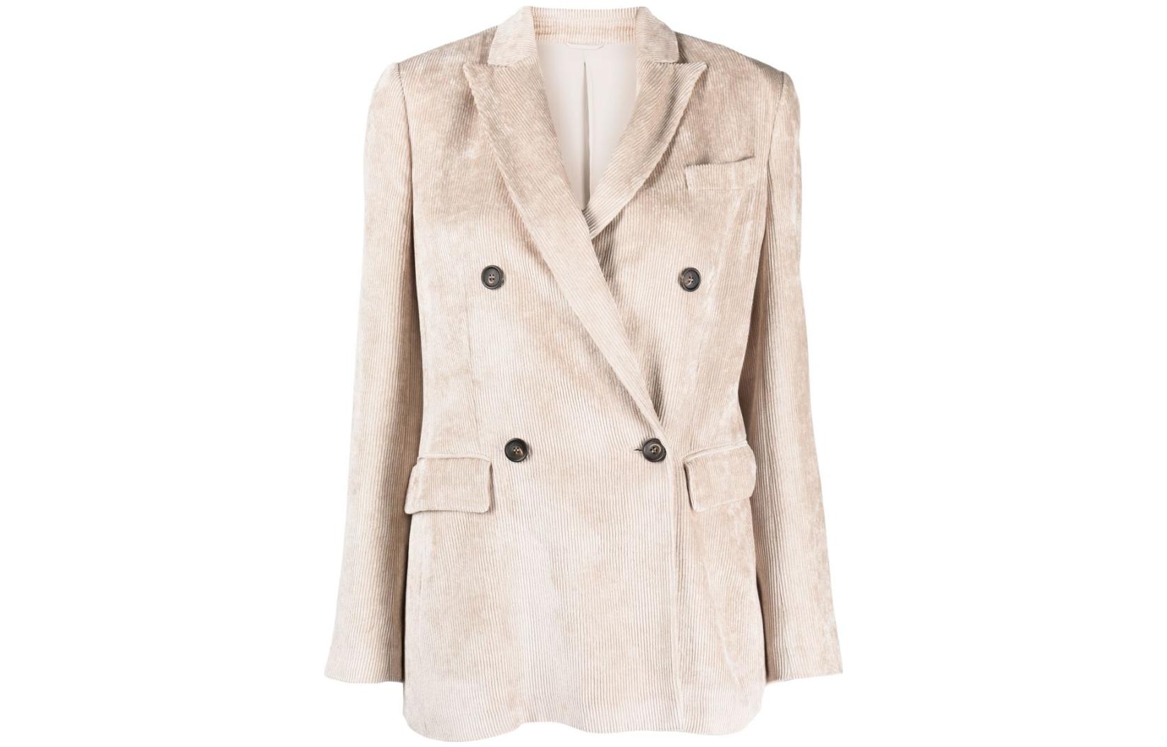 (Women) Brunello Cucinelli SS23  Beige Double-Breasted Ribbed Blazer Jacket MD5412444-C700