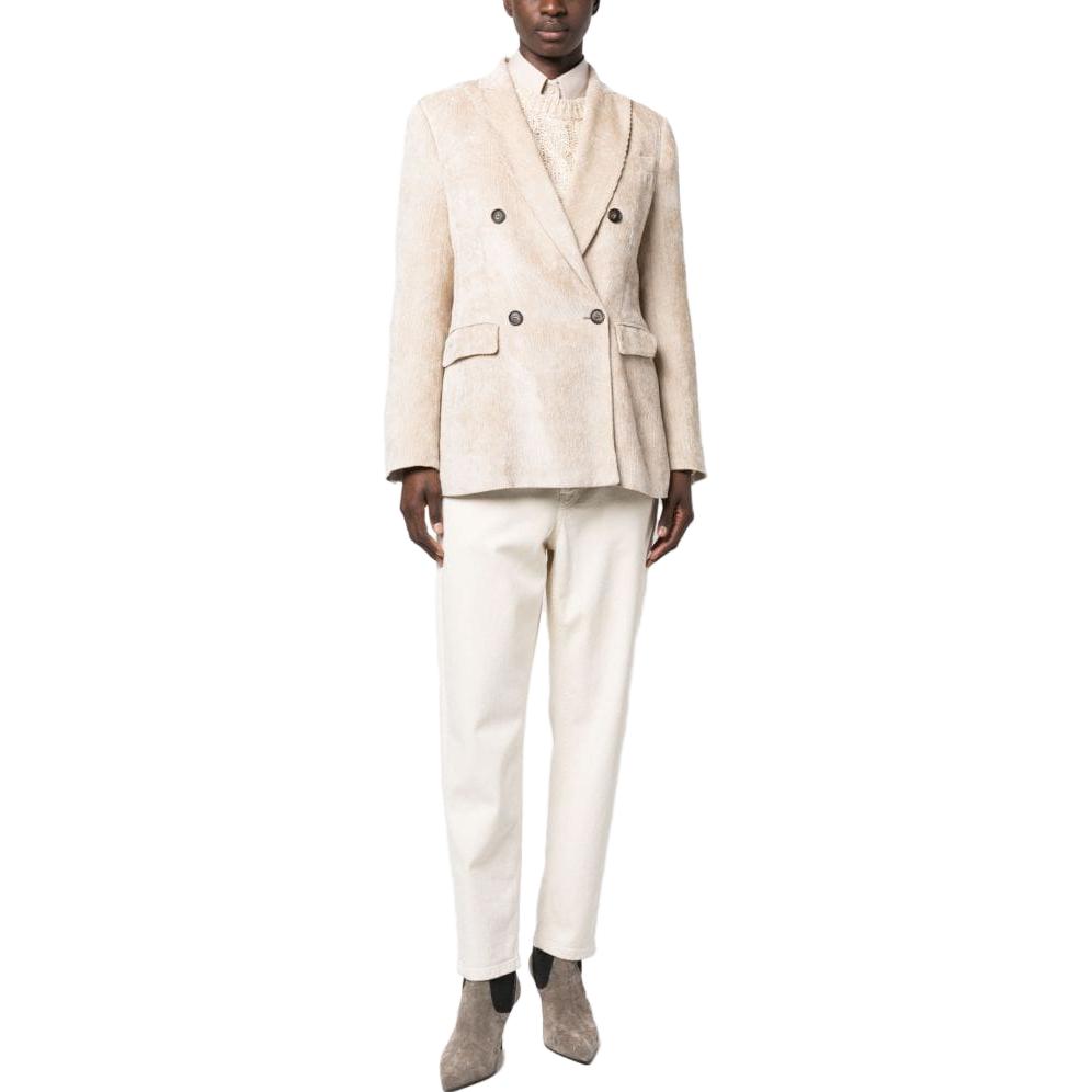 Lookbook (W) Brunello Cucinelli SS23 米色雙排扣羅紋西裝外套 MD5412444-C700