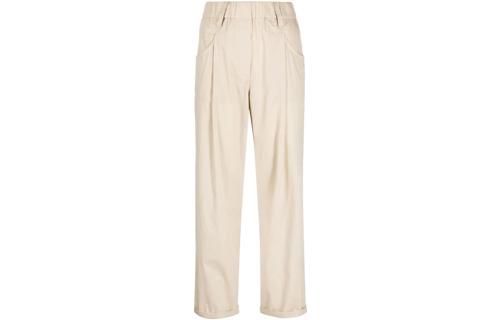 (Women) Brunello Cucinelli SS23  Beige Solid High-Waist Straight-Leg Pants Casual M0H93P7894-C8617