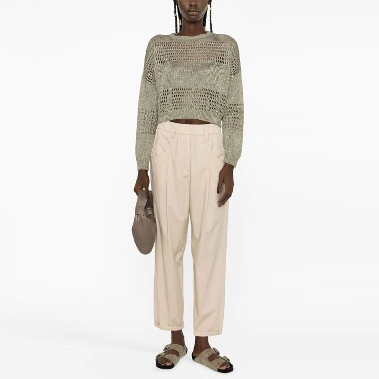 Lookbook (W) Brunello Cucinelli SS23 米色高腰直筒休閒長褲 M0H93P7894-C8617