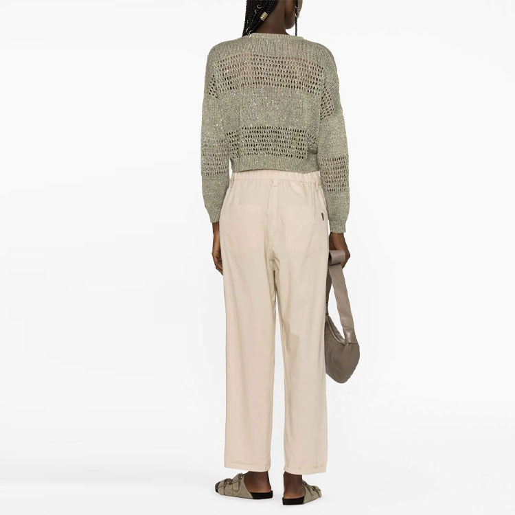 Shop (W) Brunello Cucinelli SS23 米色高腰直筒休閒長褲 M0H93P7894-C8617