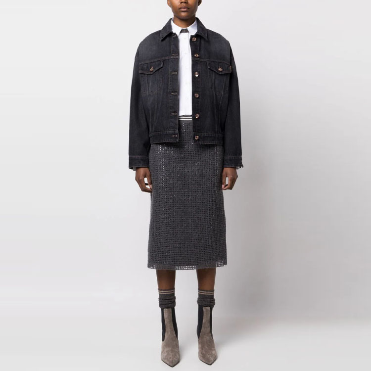 Lookbook (W) Brunello Cucinelli SS23 黑色單排扣牛仔外套. MA0952984-C8999