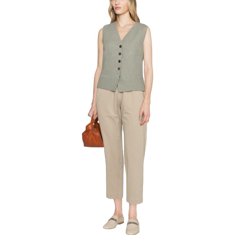 Lookbook (W) Brunello Cucinelli SS23 鼠尾草綠V領單排扣背心. MH126HU806-C8707