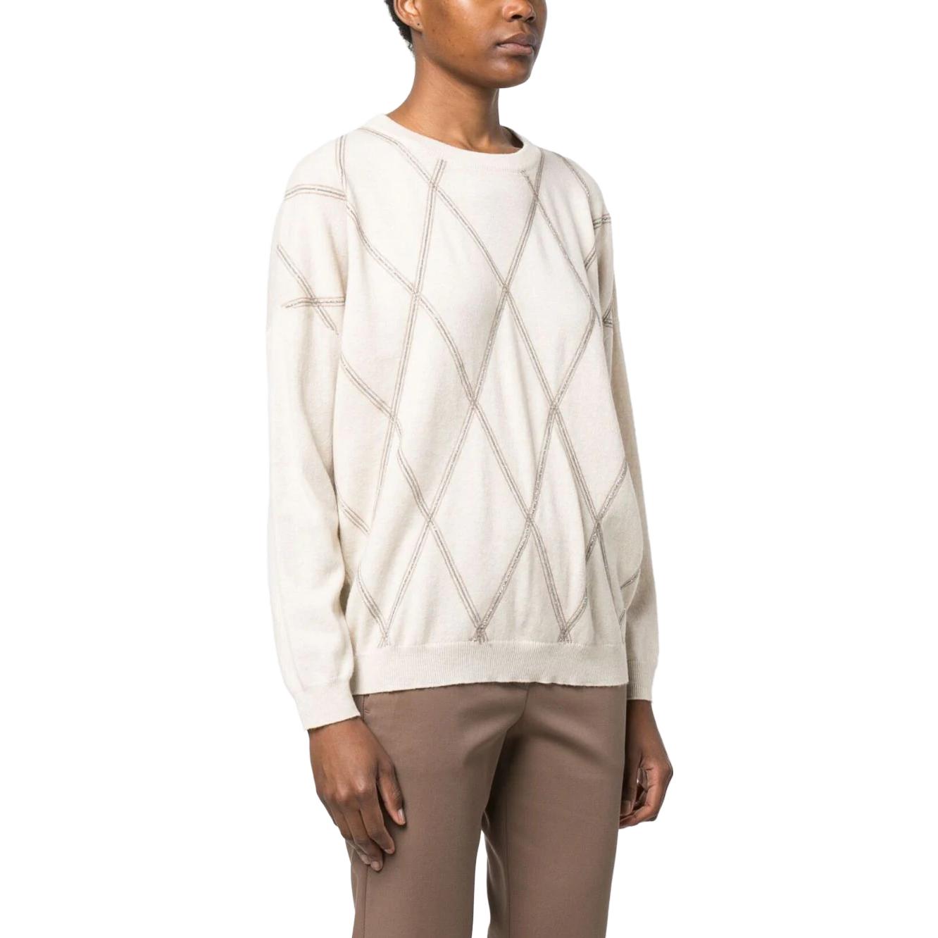 Purchase (W) Brunello Cucinelli SS23 條紋印花米色圓領毛衣 M16188700-C9575