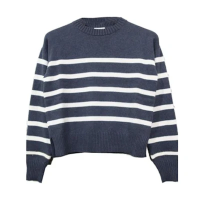 (Women) Brunello Cucinelli SS23 Striped Print Long Sleeve Sweater Dark Grey. M12714500P-CD177