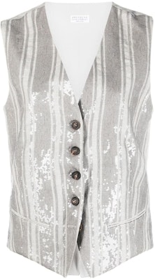 (W) Brunello Cucinelli SS23 條紋亮片V領背心涼灰色. MH577SX806-C045 Order (W) Brunello Cucinelli SS23 條紋亮片V領背心涼灰色. MH577SX806-C045