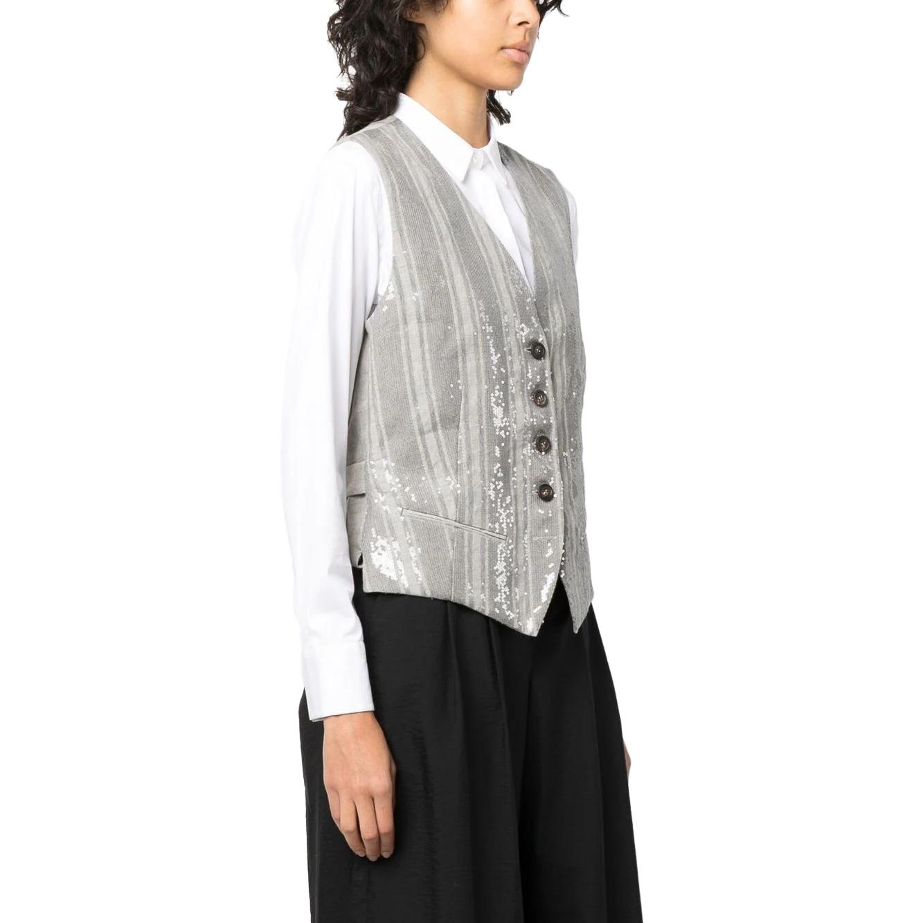 Purchase (W) Brunello Cucinelli SS23 條紋亮片V領背心涼灰色. MH577SX806-C045