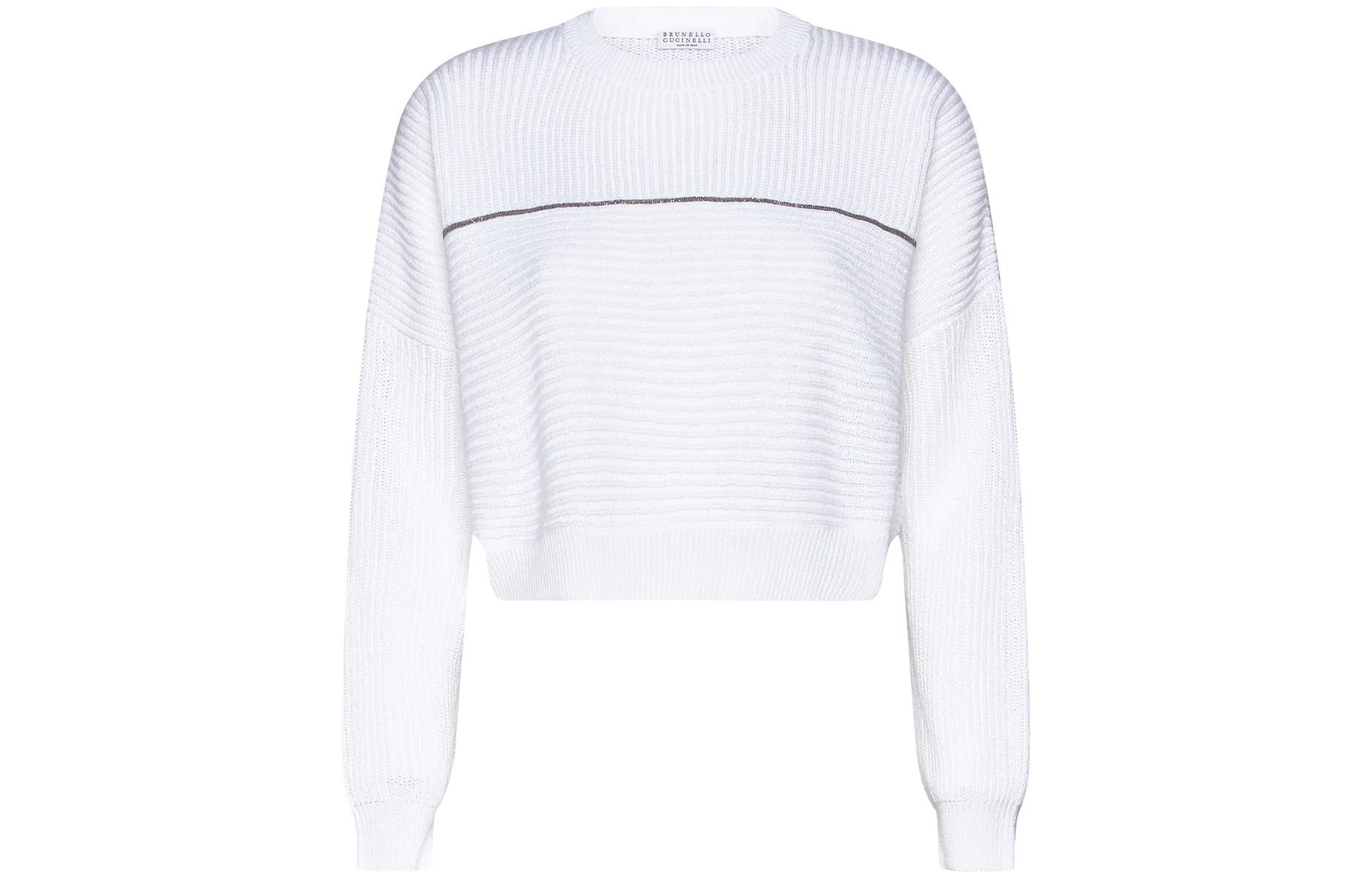 (Women) Brunello Cucinelli SS23  White Crewneck Cropped Sweater. M78763800-C159