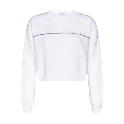 (Women) Brunello Cucinelli SS23 White Crewneck Cropped Sweater. M78763800-C159