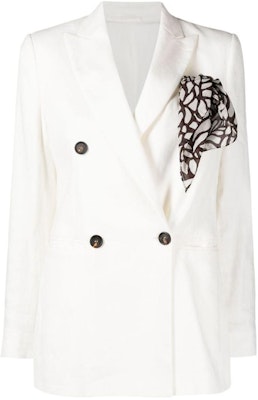 (W) Brunello Cucinelli SS23 白色雙排扣編織西裝外套. MF5912440-C600 Order (W) Brunello Cucinelli SS23 白色雙排扣編織西裝外套. MF5912440-C600