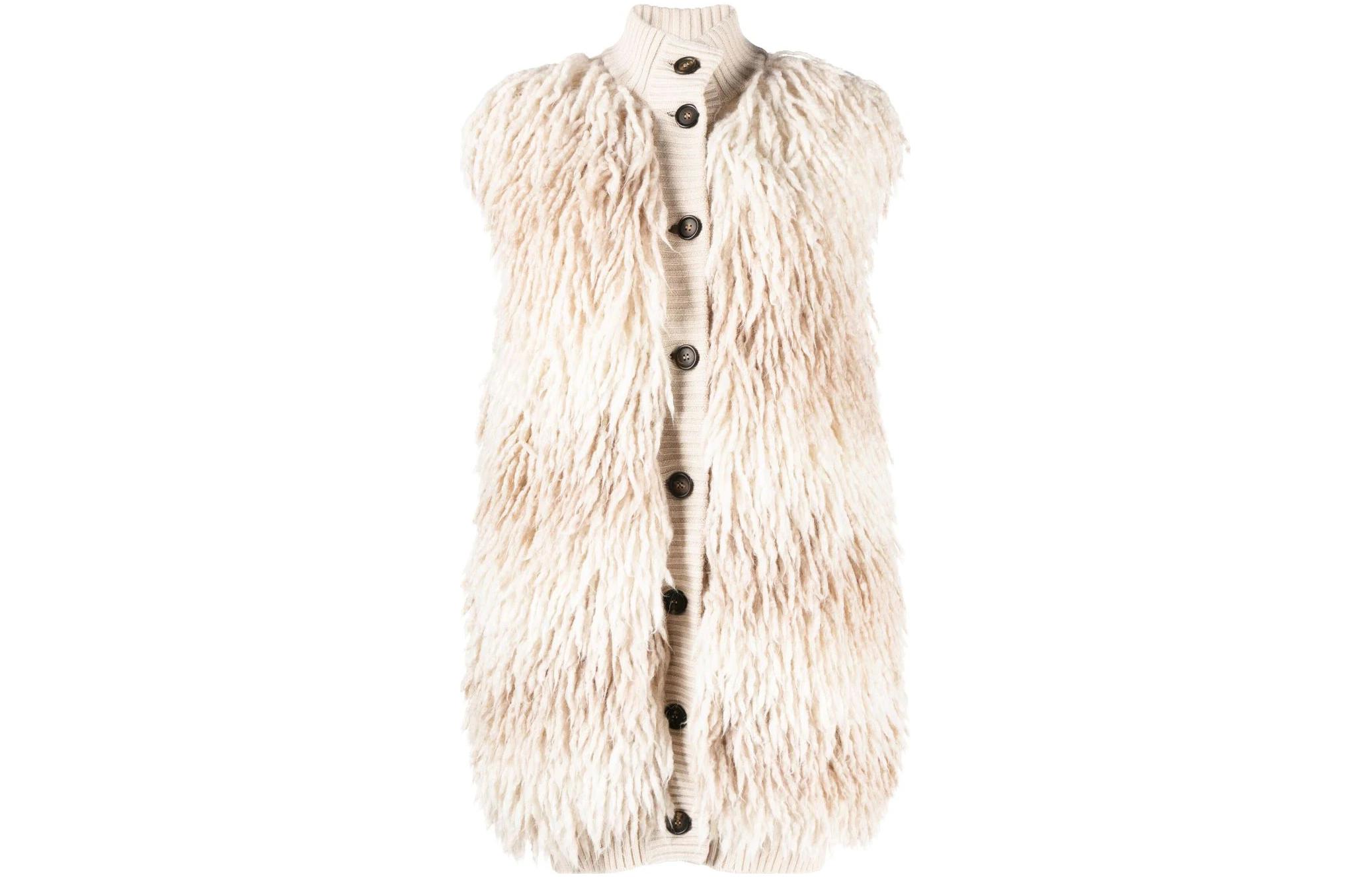 (Women) Brunello Cucinelli SS23 Beige Solid Fringe Knit Vest MLA335616-C4001