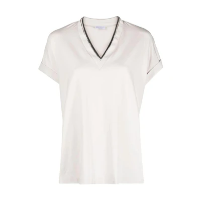 (Women) Brunello Cucinelli SS23 V-Neck Trim Short-Sleeve T-Shirt Women White. M0T18BD222-C8726
