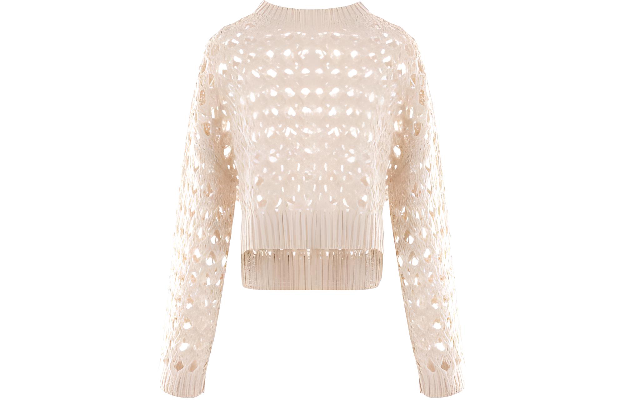 (Women) Brunello Cucinelli SS24  Beige Knit Cropped Pullover Sweater. M3Y371000-C9437