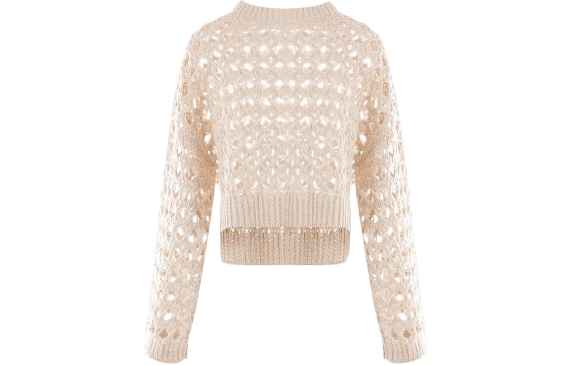 Order (W) Brunello Cucinelli SS24 米色針織短版套頭毛衣。 M3Y371000-C9437