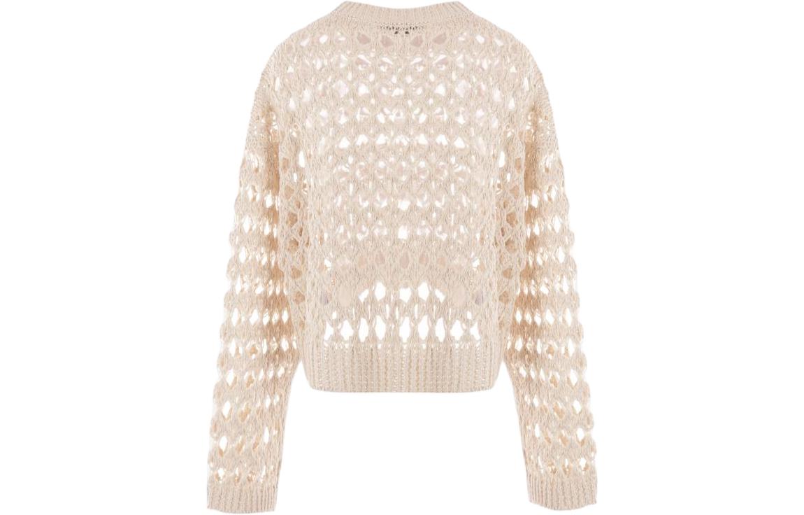 Lookbook (W) Brunello Cucinelli SS24 米色針織短版套頭毛衣。 M3Y371000-C9437