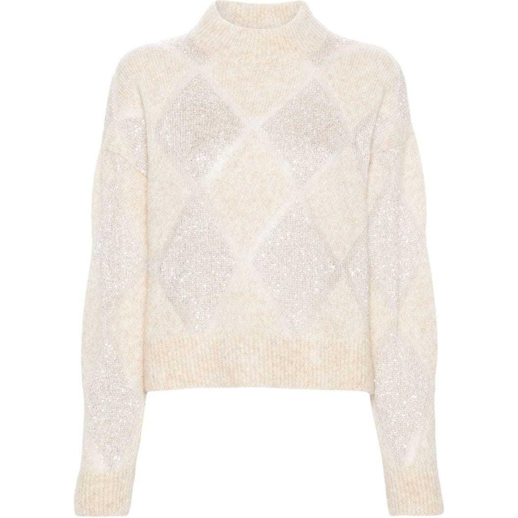 Order (W) Brunello Cucinelli SS24 米色亮片菱格寬鬆高領毛衣 MCM518804-CQK82