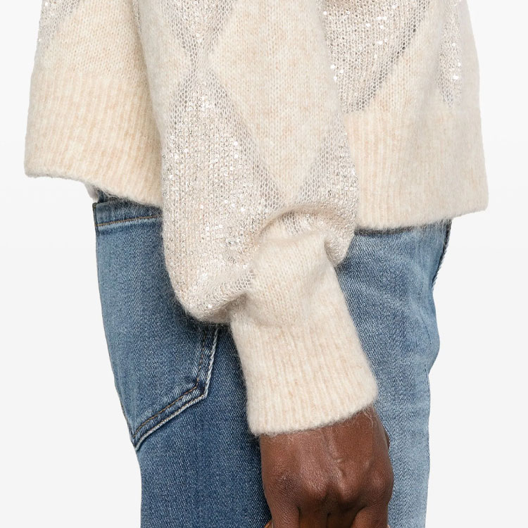 Details for (W) Brunello Cucinelli SS24 米色亮片菱格寬鬆高領毛衣 MCM518804-CQK82