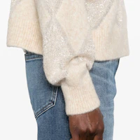 Details for (W) Brunello Cucinelli SS24 米色亮片菱格寬鬆高領毛衣 MCM518804-CQK82