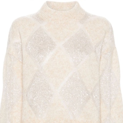 (W) Brunello Cucinelli SS24 米色亮片菱格寬鬆高領毛衣 MCM518804-CQK82 Sizing (W) Brunello Cucinelli SS24 米色亮片菱格寬鬆高領毛衣 MCM518804-CQK82