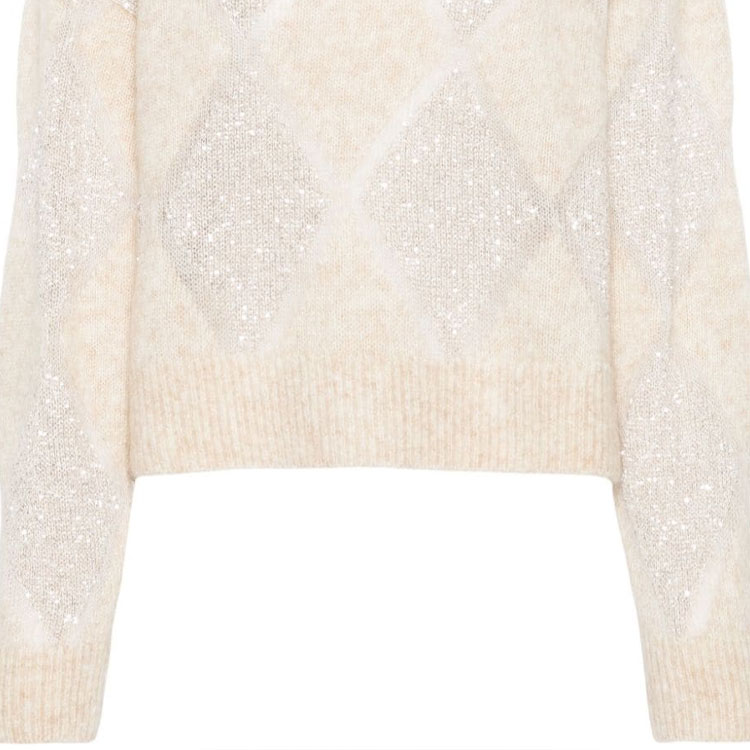 Cheap (W) Brunello Cucinelli SS24 米色亮片菱格寬鬆高領毛衣 MCM518804-CQK82